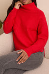Tribal Women's TurtleNeck High Low Sweater W/ Side Slits - Carmine