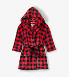 Little Blue House Buffalo Plaid Kids Fleece Robe - Red