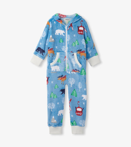 Little Blue House Vintage Ski Kids Hooded Fleece Jumpsuit - Milky Blue