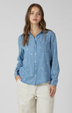 Dex Embroidered Button Front Shirt - Med Blue Wash/White