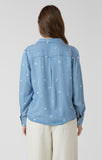 Dex Embroidered Button Front Shirt - Med Blue Wash/White