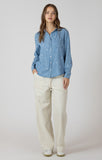 Dex Embroidered Button Front Shirt - Med Blue Wash/White
