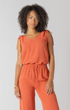 Room 34 V-Neck Tie Shoulder Top - Copper