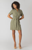 Room 34 Linen SS Belted Eyelet Hem Mini Shirt Dress - Sage