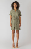Room 34 Linen SS Belted Eyelet Hem Mini Shirt Dress - Sage