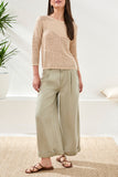 Tribal Crew Neck 3/4 Sleeve Textured Sweater - Cococream