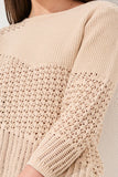Tribal Crew Neck 3/4 Sleeve Textured Sweater - Cococream