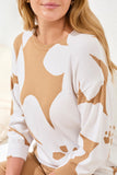 Tribal 3/4 Sleeve Crew Neck Sweater - Sesame