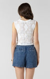 Dex Lace Cutout Button Front Tank - White