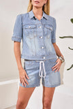 Tribal Elbow Sleeve Denim Jacket - Seaport