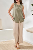 Tribal Flowly Sleeveless Btn Front Blouse - DK Cactus Clay