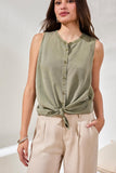 Tribal Flowly Sleeveless Btn Front Blouse - DK Cactus Clay