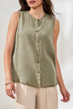 Tribal Flowly Sleeveless Btn Front Blouse - DK Cactus Clay