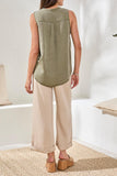 Tribal Flowly Sleeveless Btn Front Blouse - DK Cactus Clay