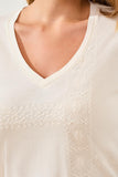 Tribal V-Neck Top W/Special Wash Effect - Eggshell