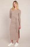 Room 34 Knot Waist Long Dress- Light Heather Brown