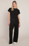 Room 34 Textured Wide Leg Pant- Black