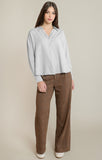DEX Relaxed Button Front Shirt- Taupe/White Stripe