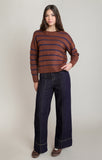 DEX Stripe Crewneck Sweater- Rustic Brown/Blue