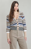 DEX Melange Striped Cardigan- Mixed Navy Stripe
