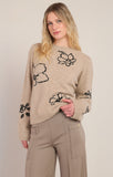 Room 34 Flower Crewneck Sweater- Taupe