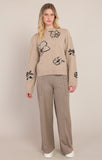 Room 34 Flower Crewneck Sweater- Taupe