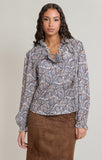 DEX Balloon Sleeve Blouse- Brown/Blue Paisley