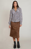 DEX Balloon Sleeve Blouse- Brown/Blue Paisley