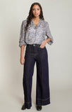 DEX Balloon Sleeve Blouse- Brown/Blue Paisley