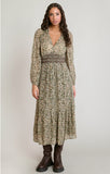 DEX Smocking Waist Dress- Ecru Leopard