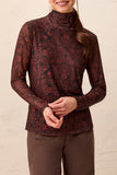 Tribal Turtleneck Lined Top- Rustic Brown