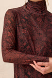 Tribal Turtleneck Lined Top- Rustic Brown