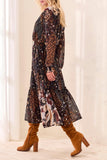 Tribal Mixed Print Drama Dress- Rustic