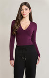 DEX V Neck Long Sleeve Bodysuit- Plum