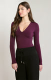DEX V Neck Long Sleeve Bodysuit- Plum