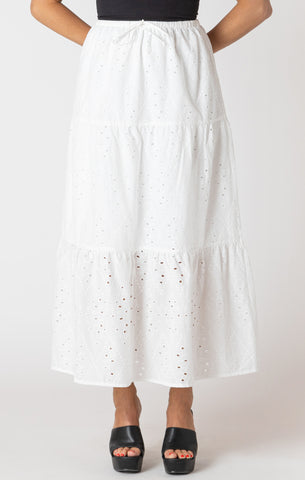 Room 34 Embroidered Eyelet Maxi Skirt White