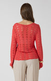 Dex Scalloped Open Work Sweater - Raspberry Punch