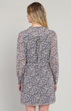 DEX Belted Button Detail Dress- Blue/ Brown Paisley