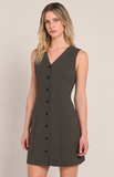 DEX Button Up Mini Dress- Dark Olive