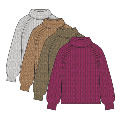 Tribal Women's L/s Cable Mock Neck Sweater - Latte