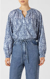 Dex Ballon Sleeved Blouse - Blue/White Paisley