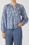 Dex Ballon Sleeved Blouse - Blue/White Paisley