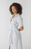Room 34 Belted Shirtdress - White/Blue Wash